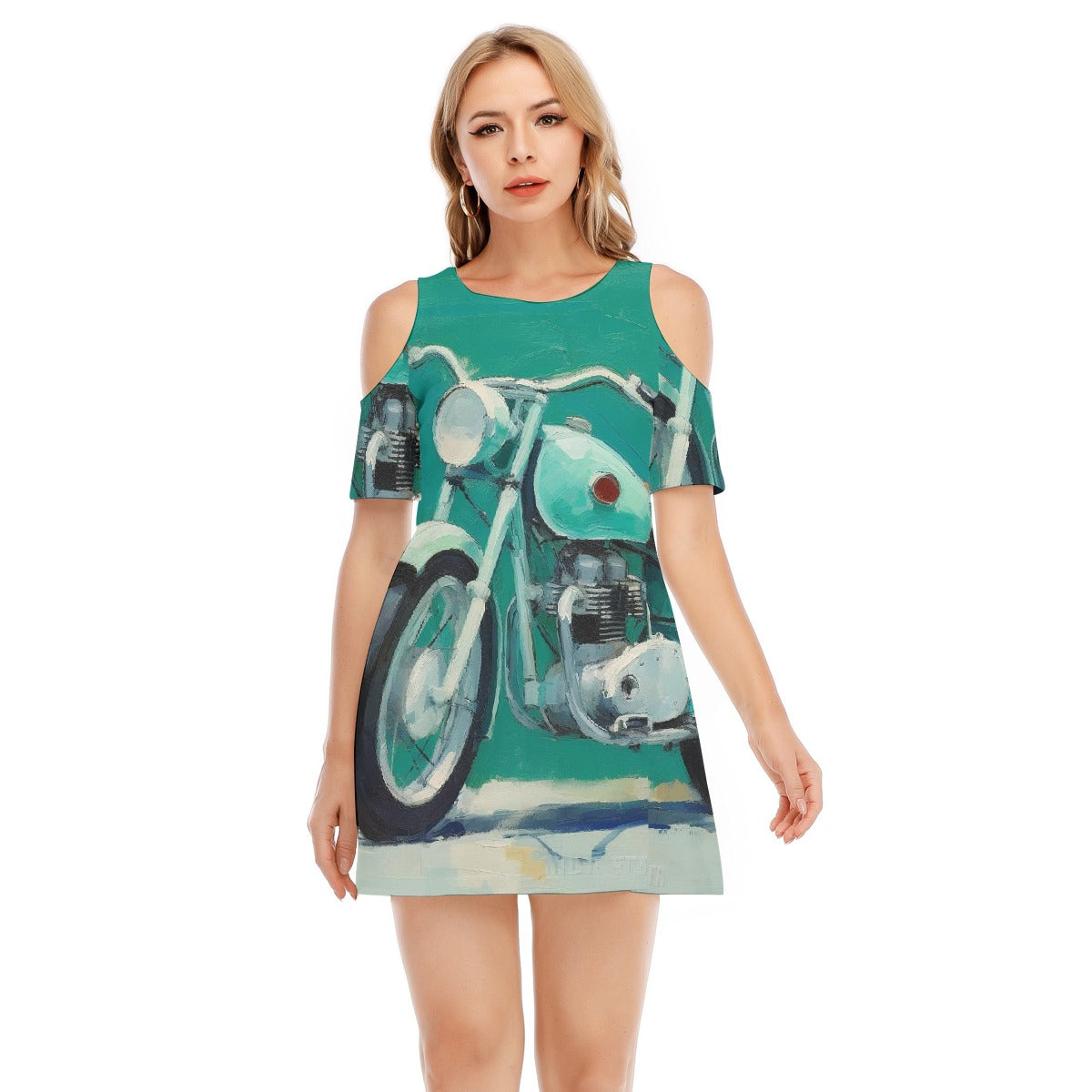 All-Over Print Women's Cold Shoulder Dress | 190GSM Cotton