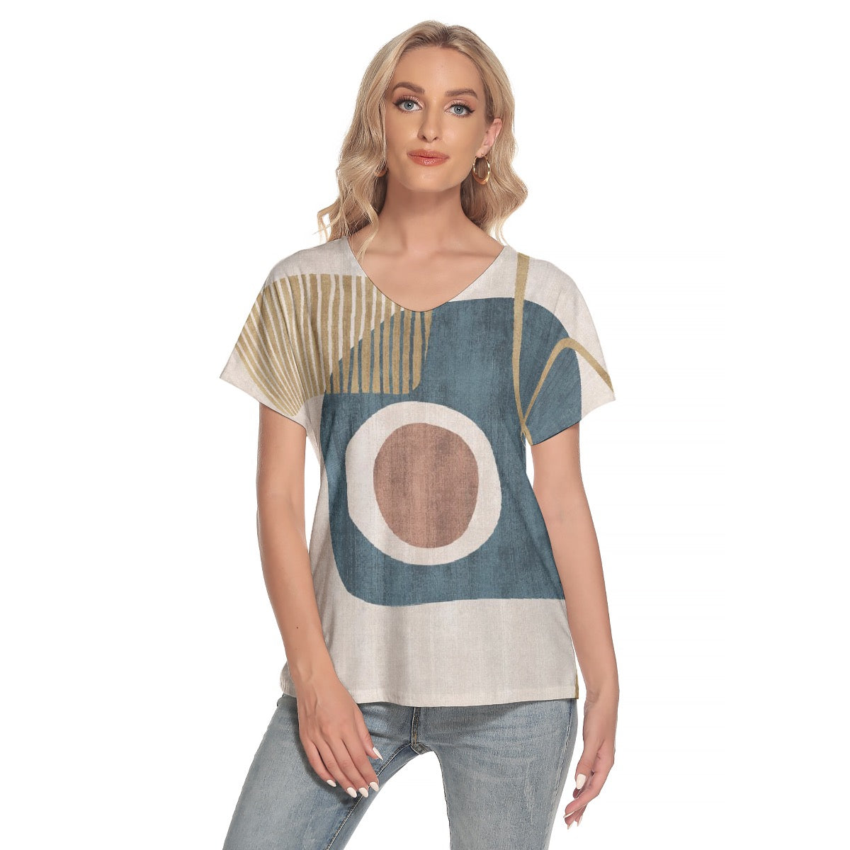 All-Over Print Women's Loose V-neck Short Sleeve T-shirt