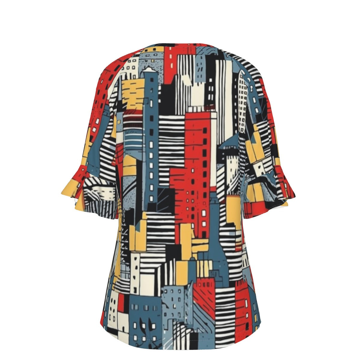 All-Over Print V-neck Women's T-shirt With Bell Sleeve