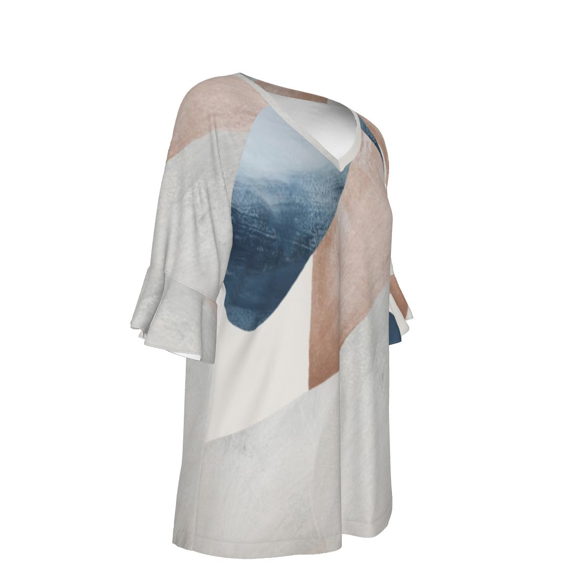 All-Over Print V-neck Women's T-shirt With Bell Sleeve