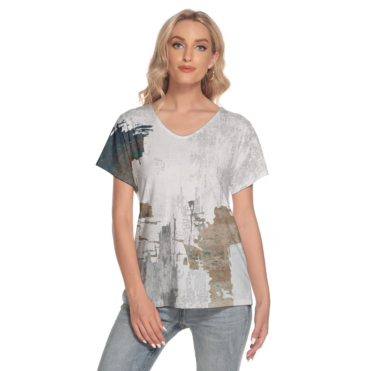 All-Over Print Women's Loose V-neck Short Sleeve T-shirt