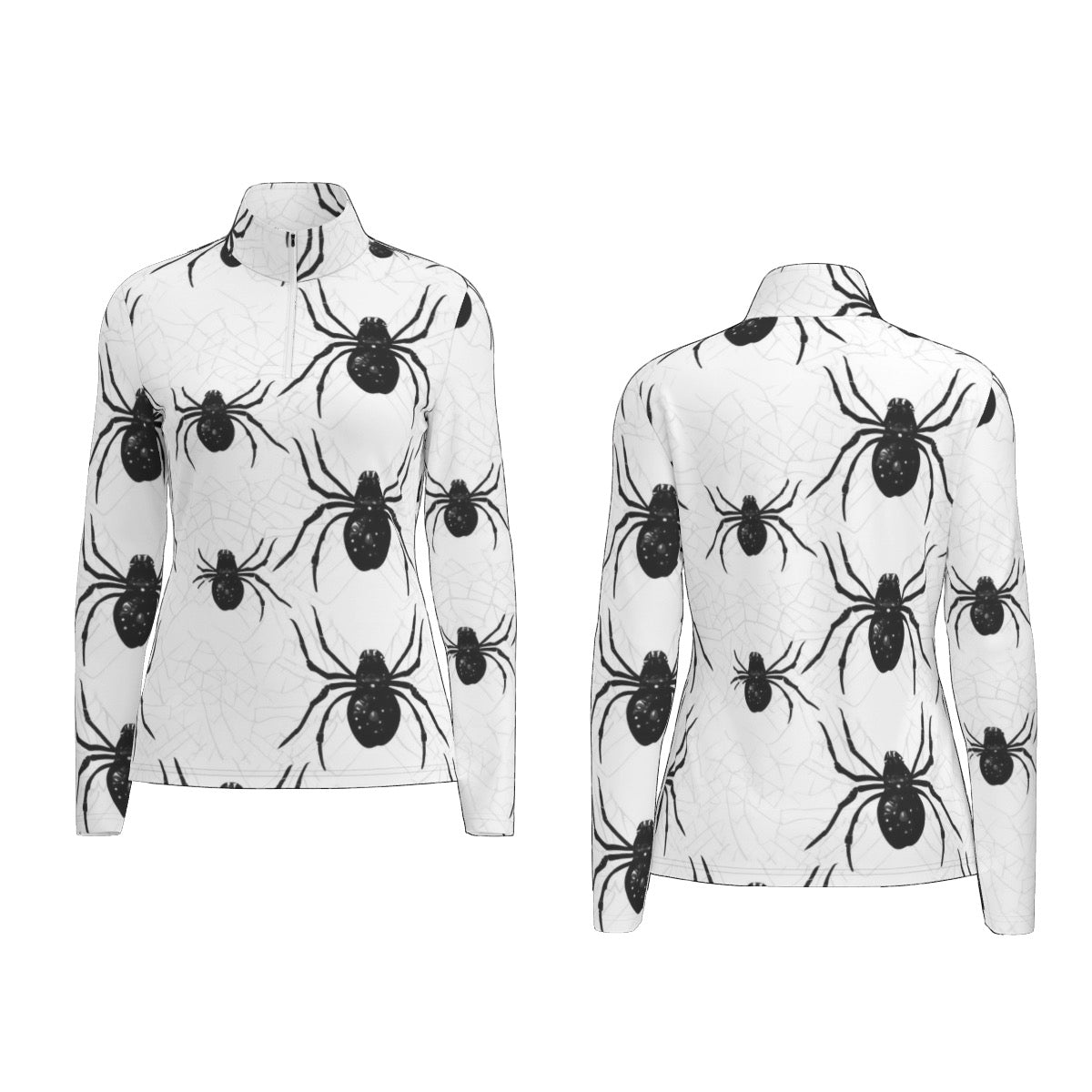 All-Over Print Women's Sports Collar Jersey With Long Sleeve