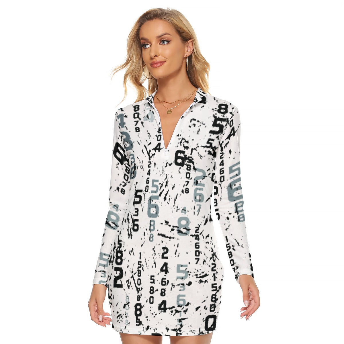 All-Over Print Women's Zip Front Tight Dress