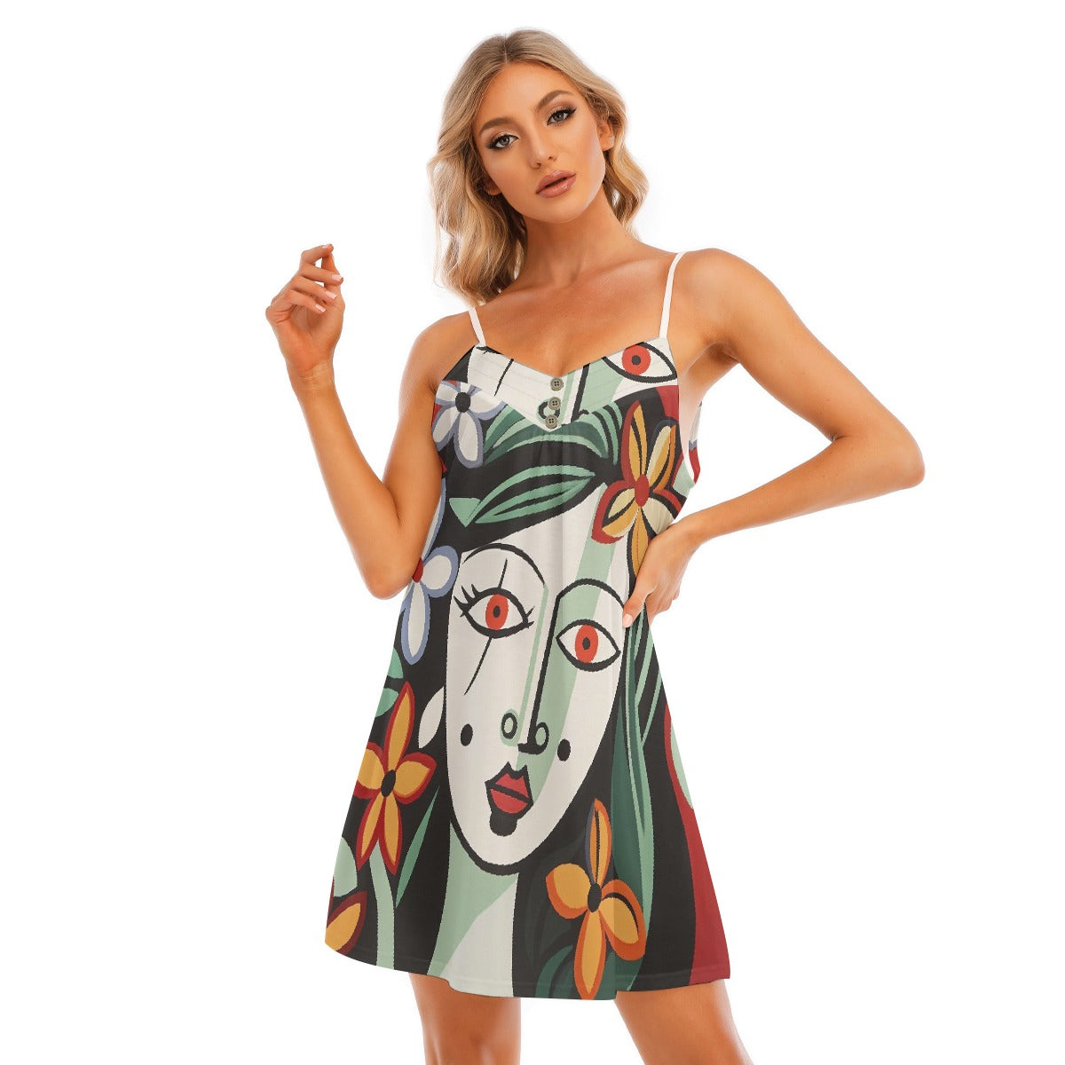 All-Over Print Women's V-neck Cami Dress