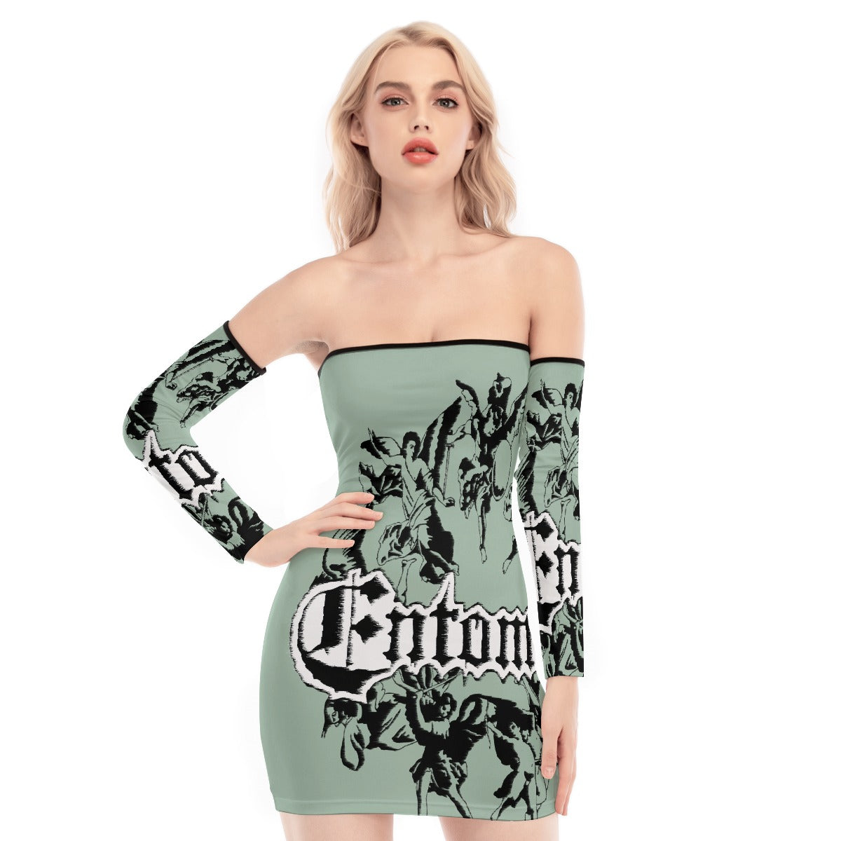 All-Over Print Women's Off-shoulder Back Lace-up Dress