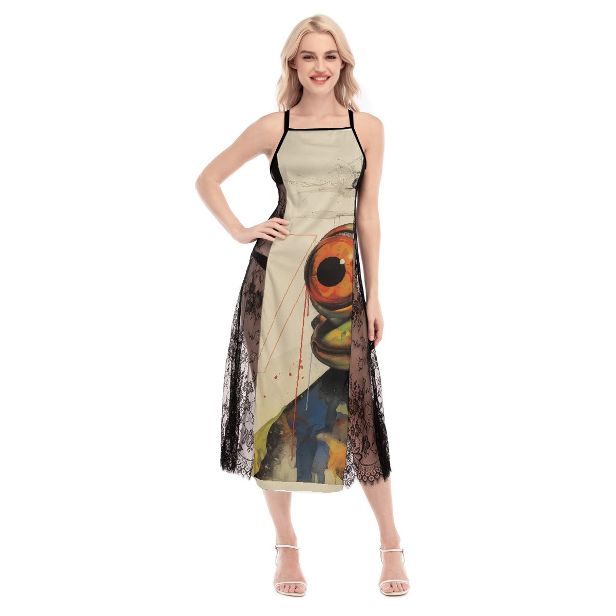 All-Over Print Women's Lace Cami Cross Back Dress