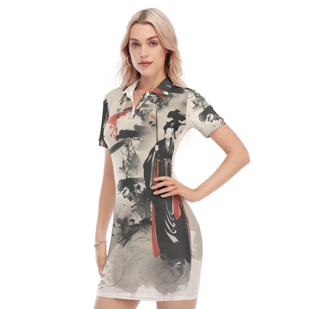 All-Over Print Women's Polo Collar Dress