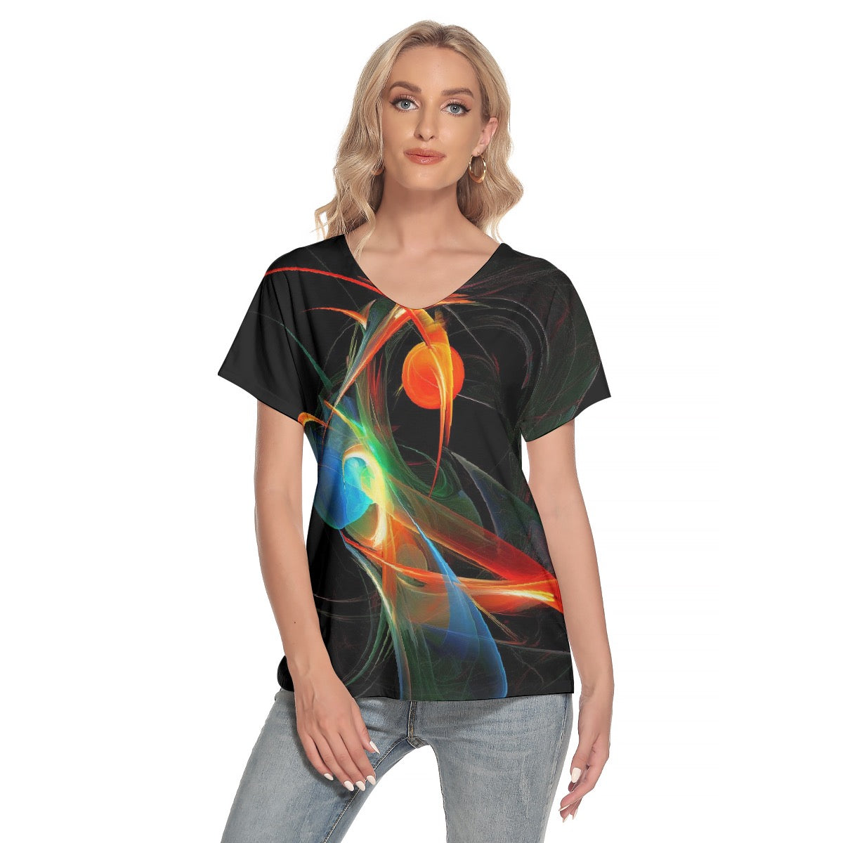 All-Over Print Women's Loose V-neck Short Sleeve T-shirt