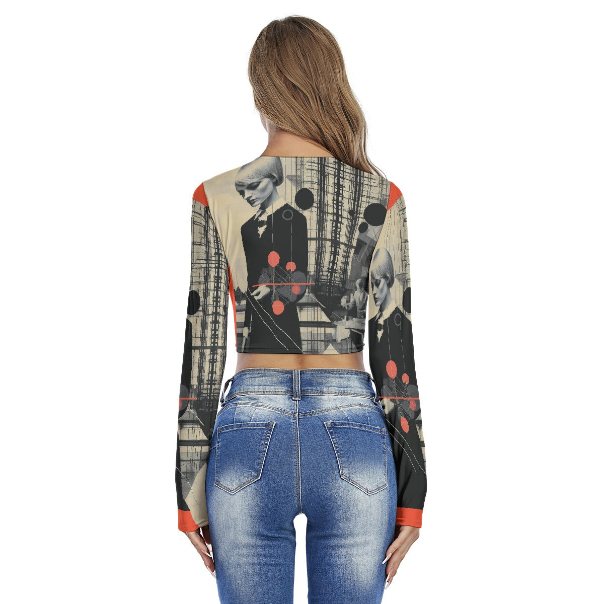 All-Over Print Women's Round Neck Crop Top T-Shirt