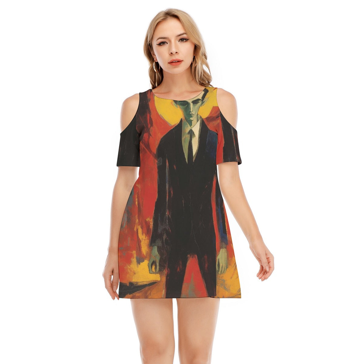 All-Over Print Women's Cold Shoulder Dress | 190GSM Cotton