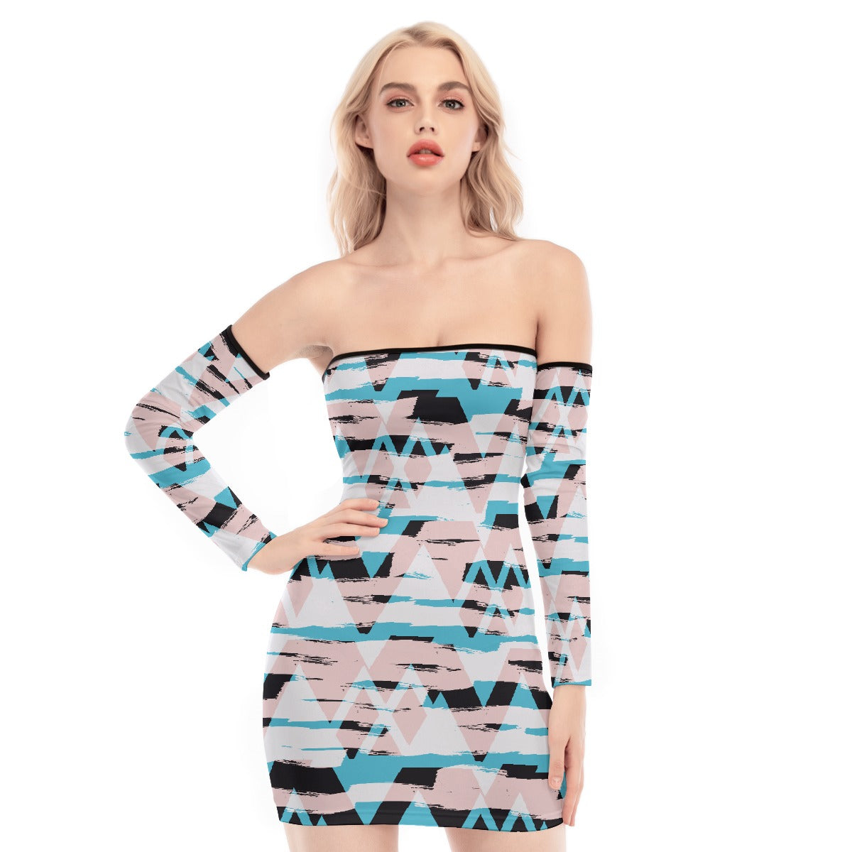 All-Over Print Women's Off-shoulder Back Lace-up Dress