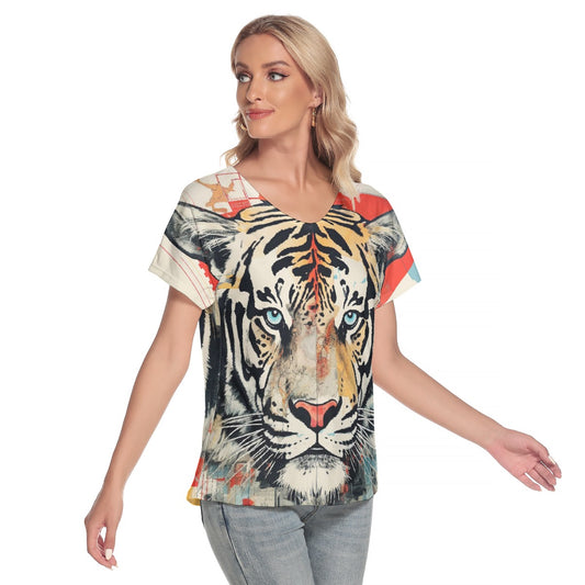 All-Over Print Women's Loose V-neck Short Sleeve T-shirt