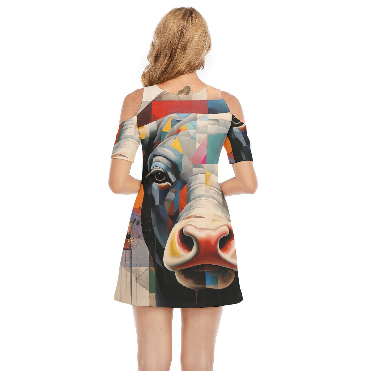 All-Over Print Women's Cold Shoulder Dress | 190GSM Cotton