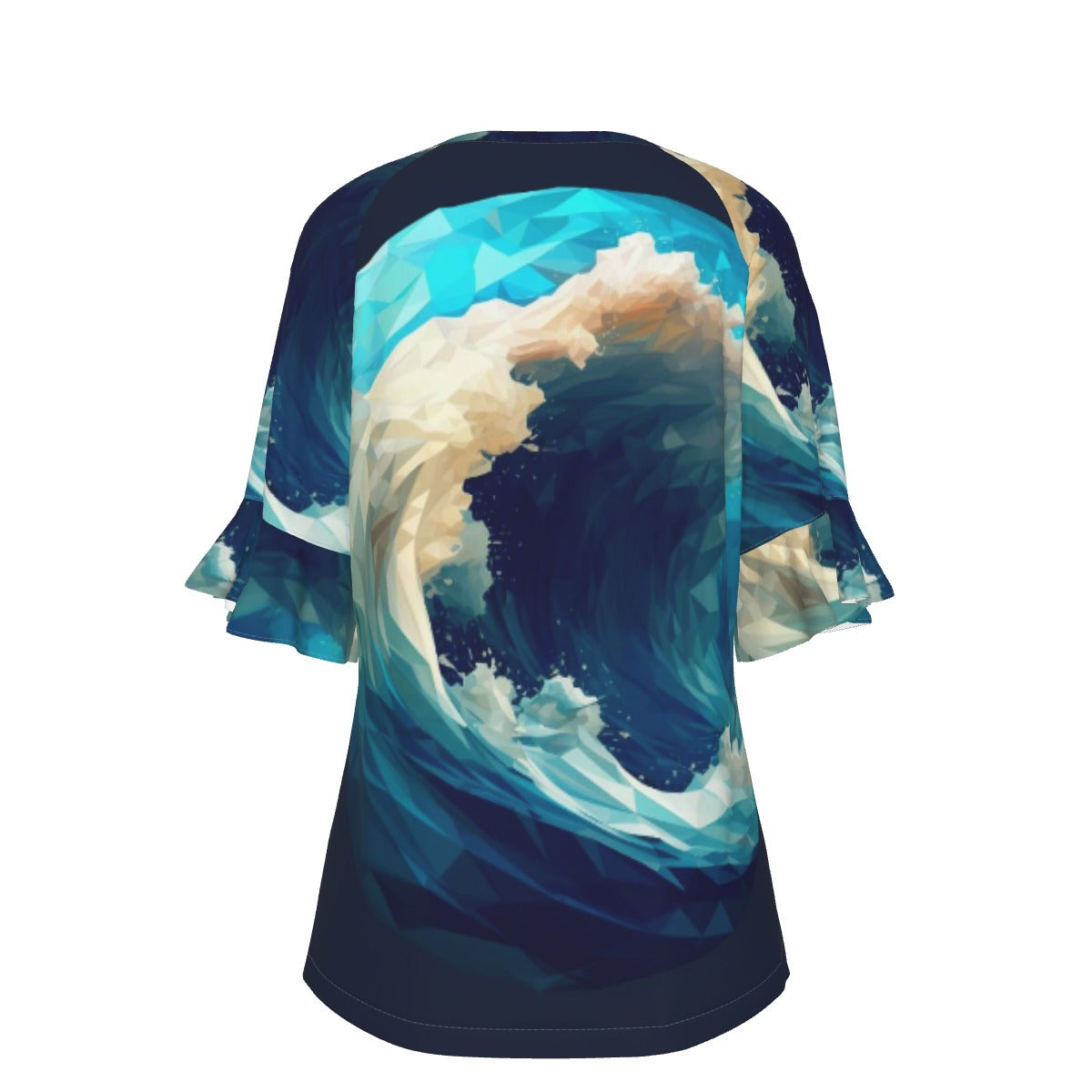 All-Over Print V-neck Women's T-shirt With Bell Sleeve