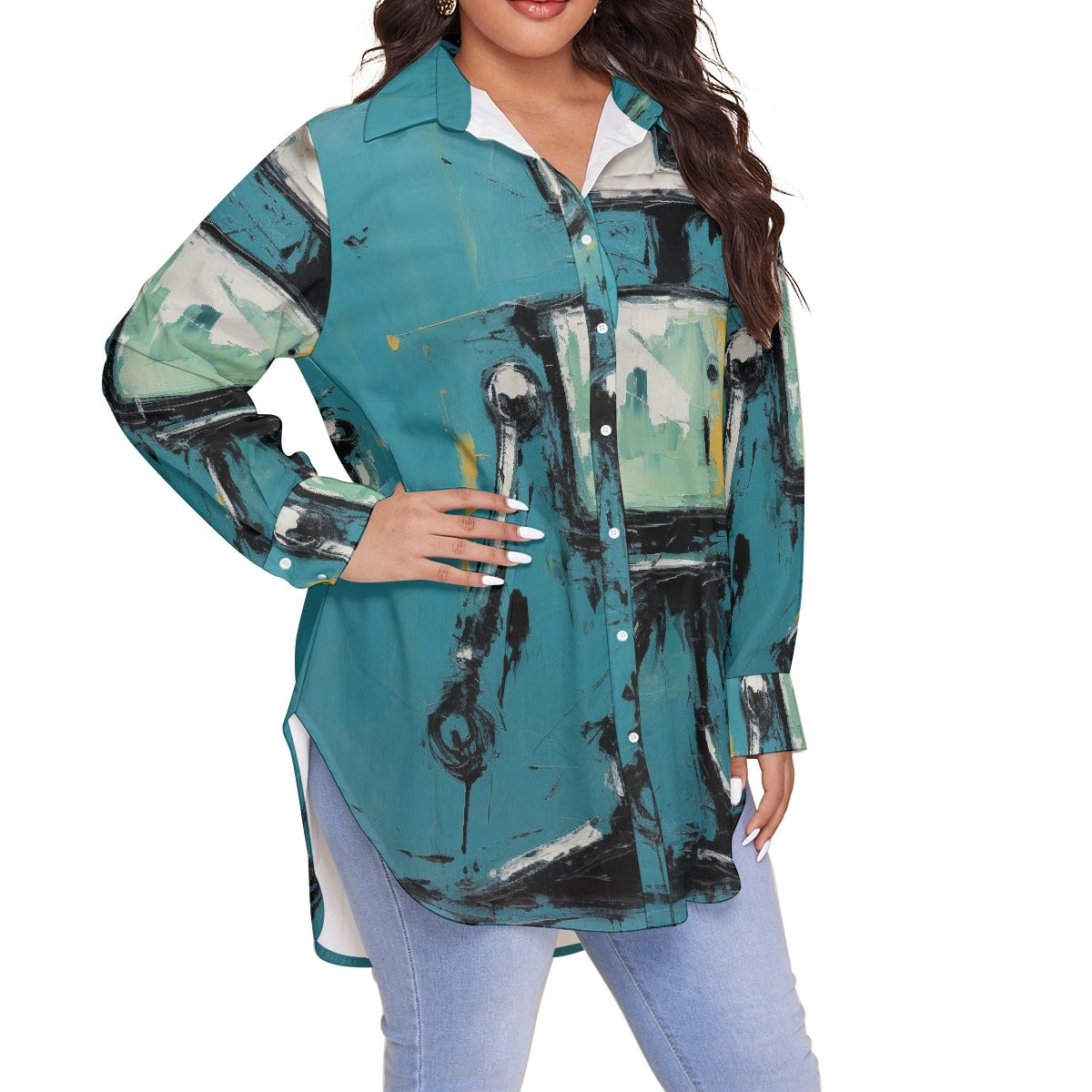 All-Over Print Women's Shirt With Long Sleeve(Plus Size)