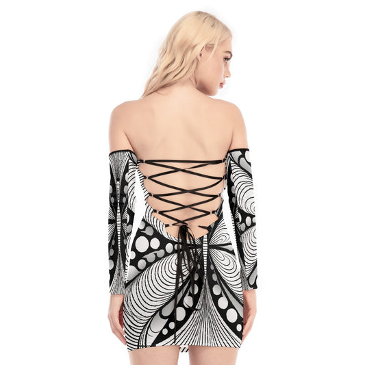 All-Over Print Women's Off-shoulder Back Lace-up Dress