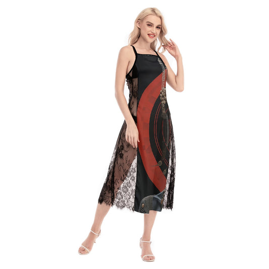 All-Over Print Women's Lace Cami Cross Back Dress