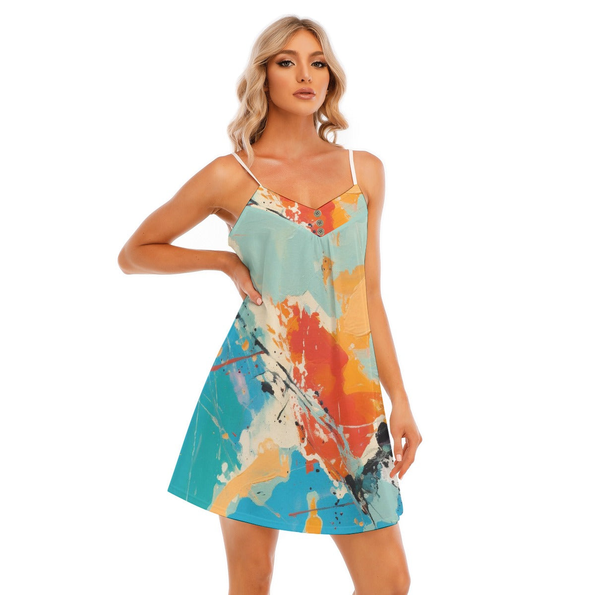 All-Over Print Women's V-neck Cami Dress