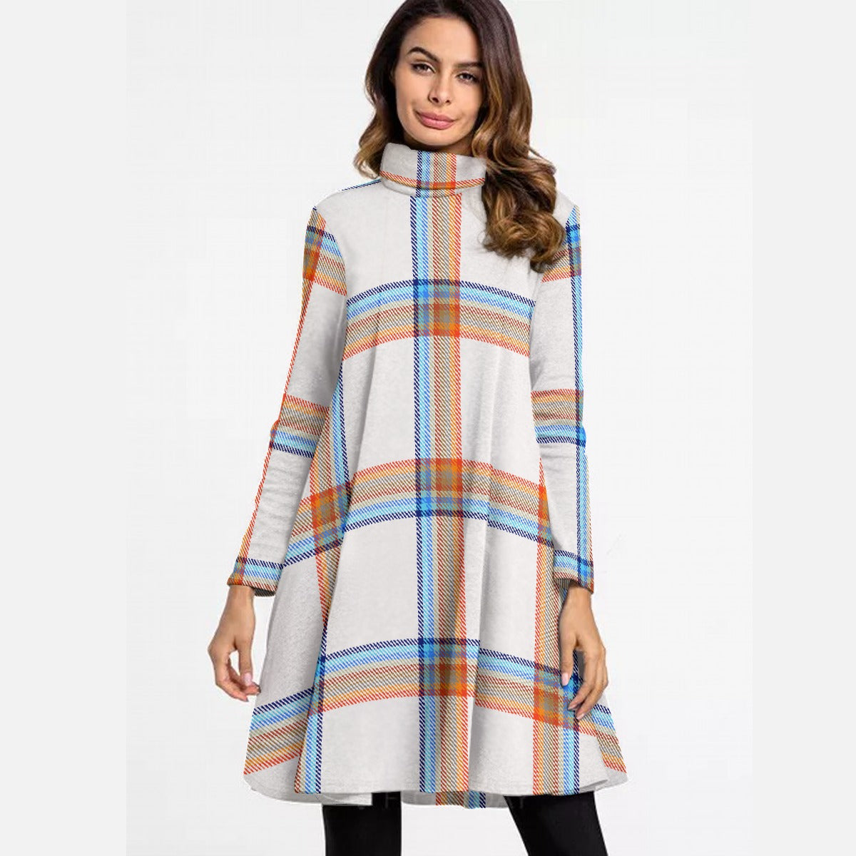 All-Over Print Women's High Neck Dress With Long Sleeve