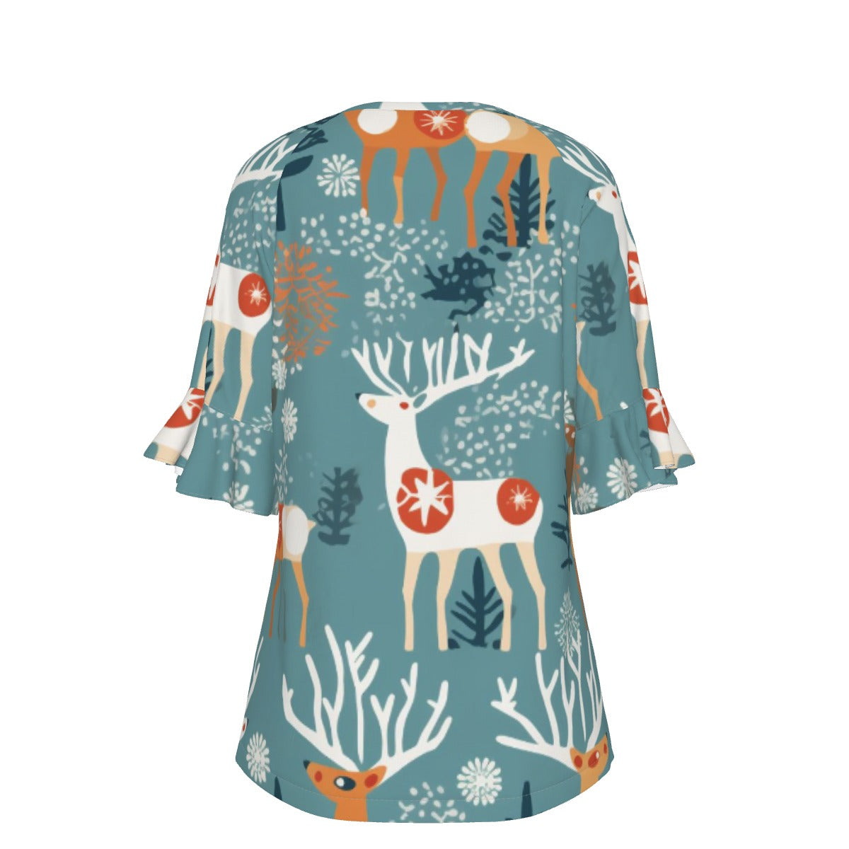 All-Over Print V-neck Women's T-shirt With Bell Sleeve