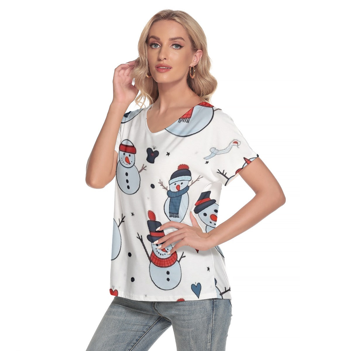 All-Over Print Women's Loose V-neck Short Sleeve T-shirt