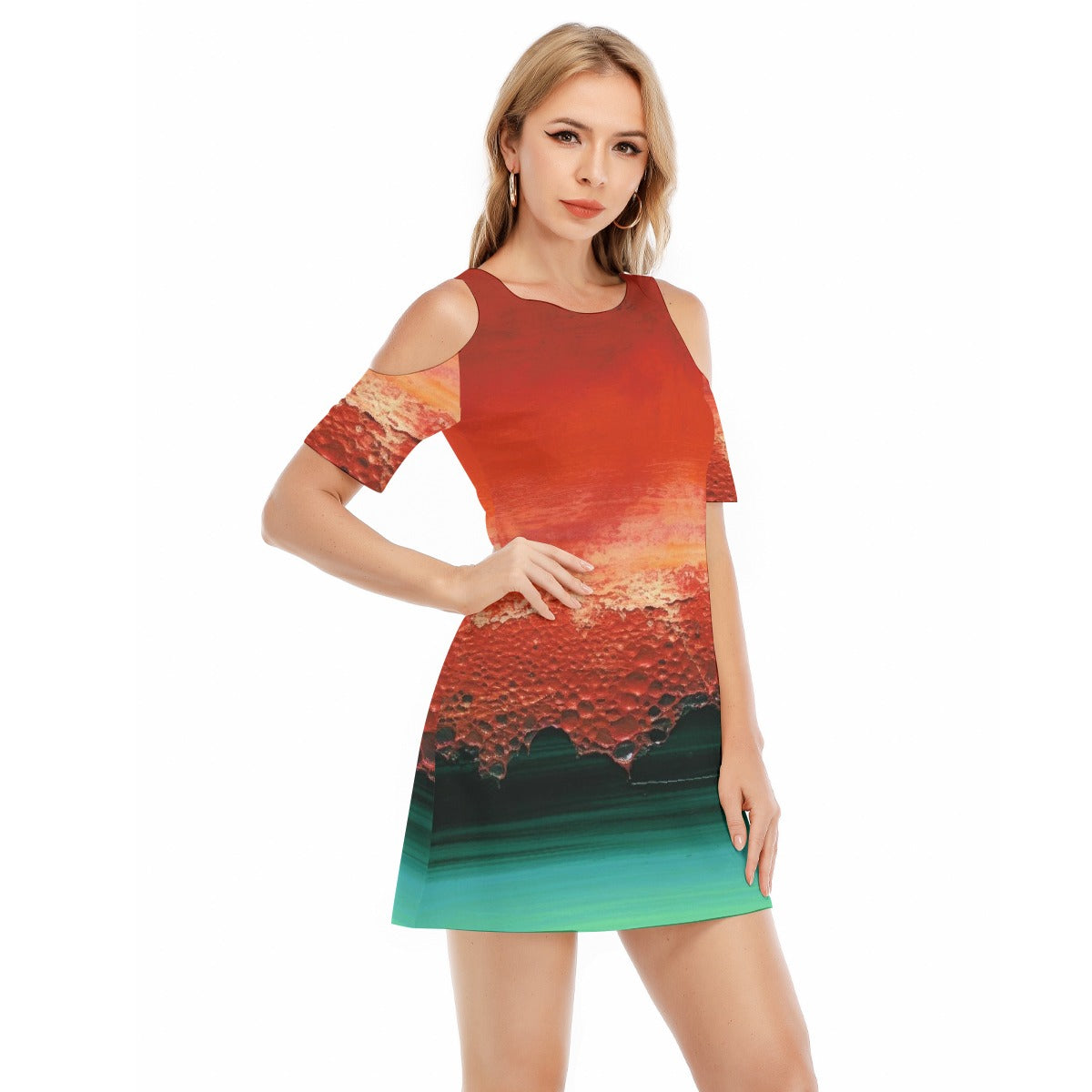 All-Over Print Women's Cold Shoulder Dress | 190GSM Cotton