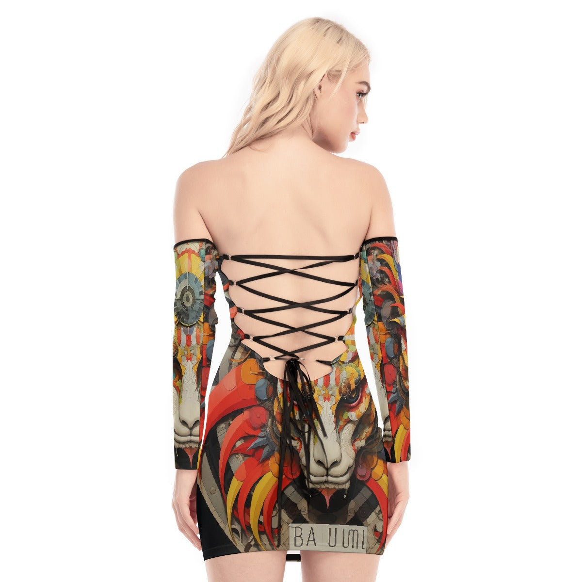 All-Over Print Women's Off-shoulder Back Lace-up Dress