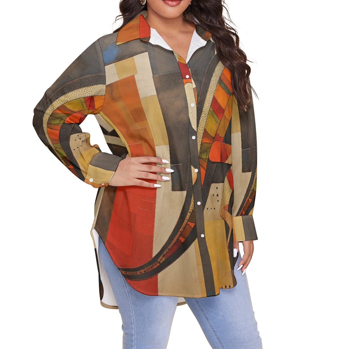 All-Over Print Women's Shirt With Long Sleeve(Plus Size)