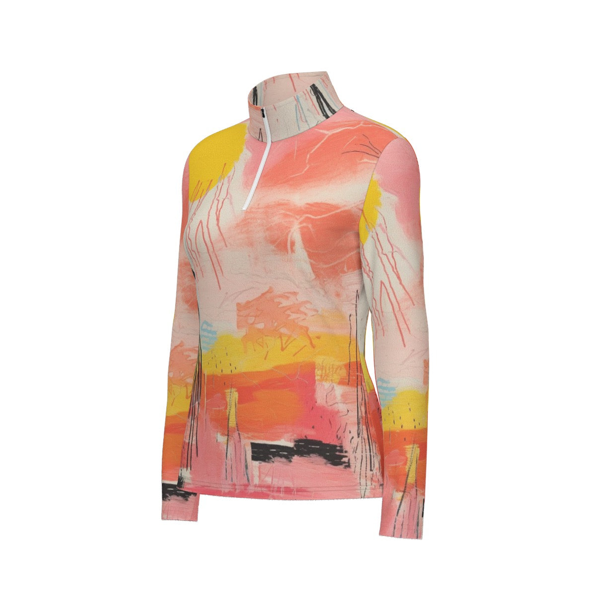 All-Over Print Women's Sports Collar Jersey With Long Sleeve