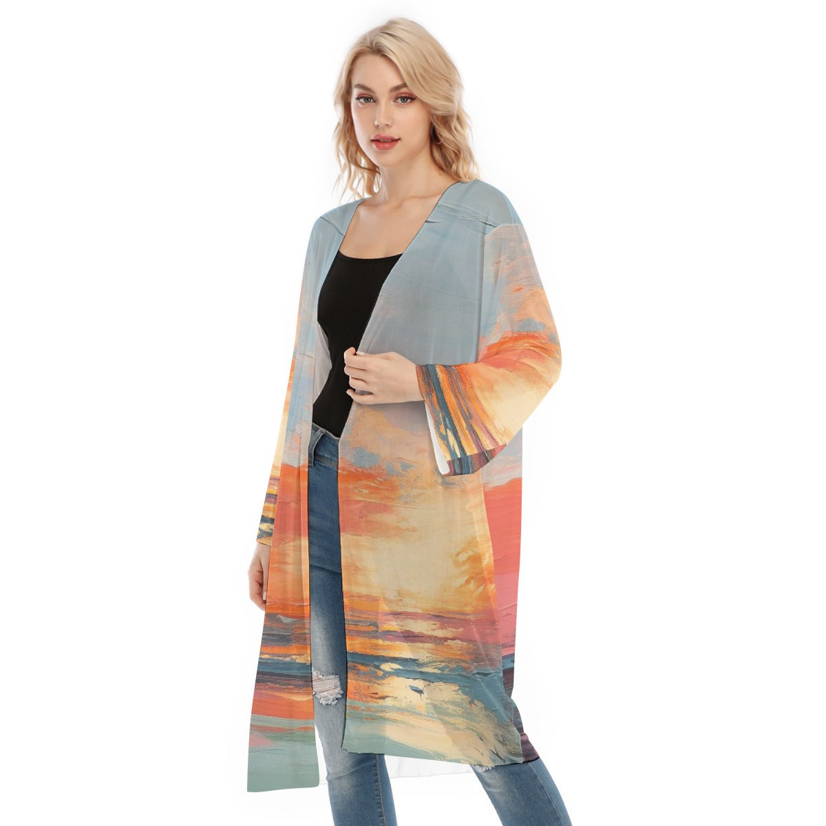 All- Over Print Women's Long Sleeve Mesh Cardigan