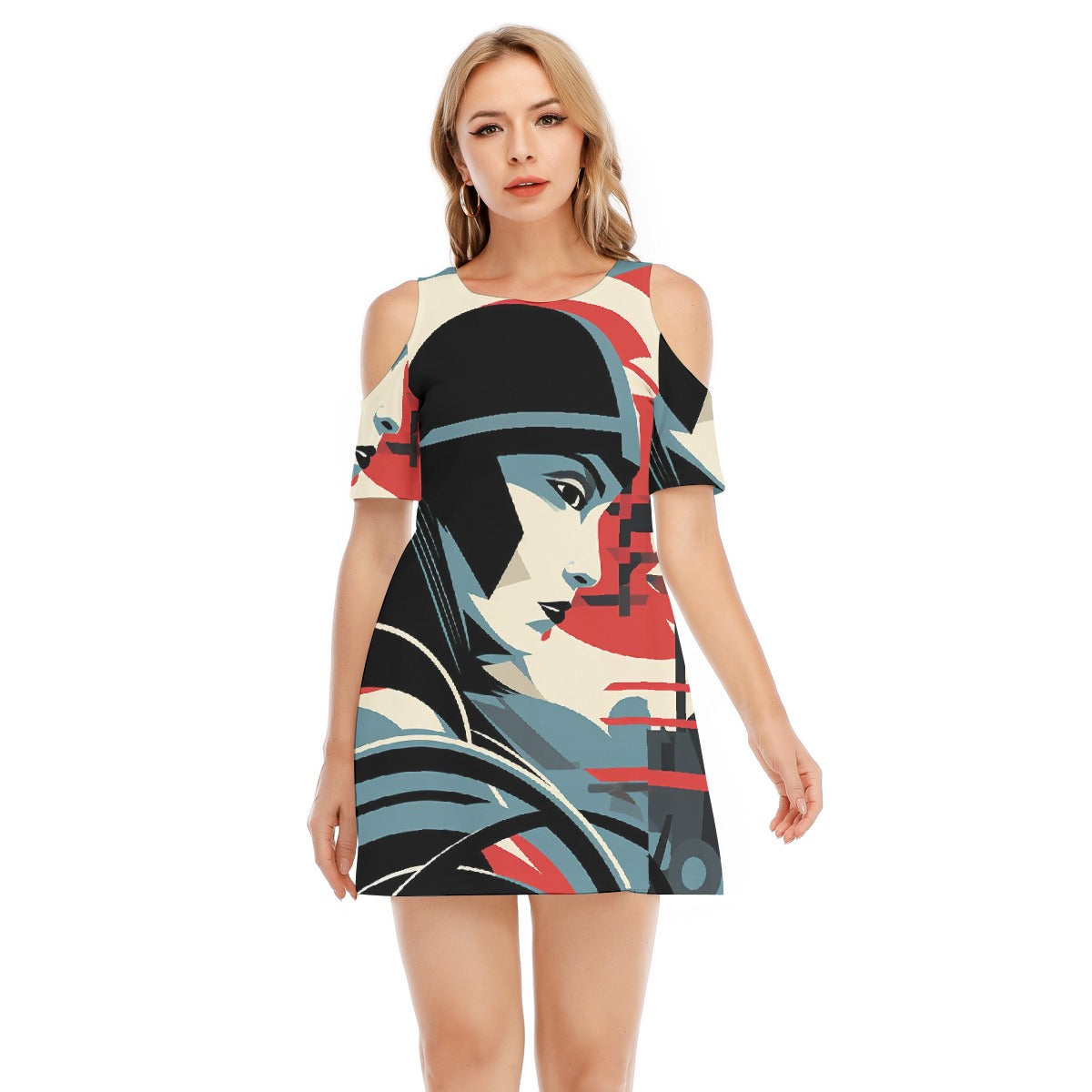 All-Over Print Women's Cold Shoulder Dress | 190GSM Cotton