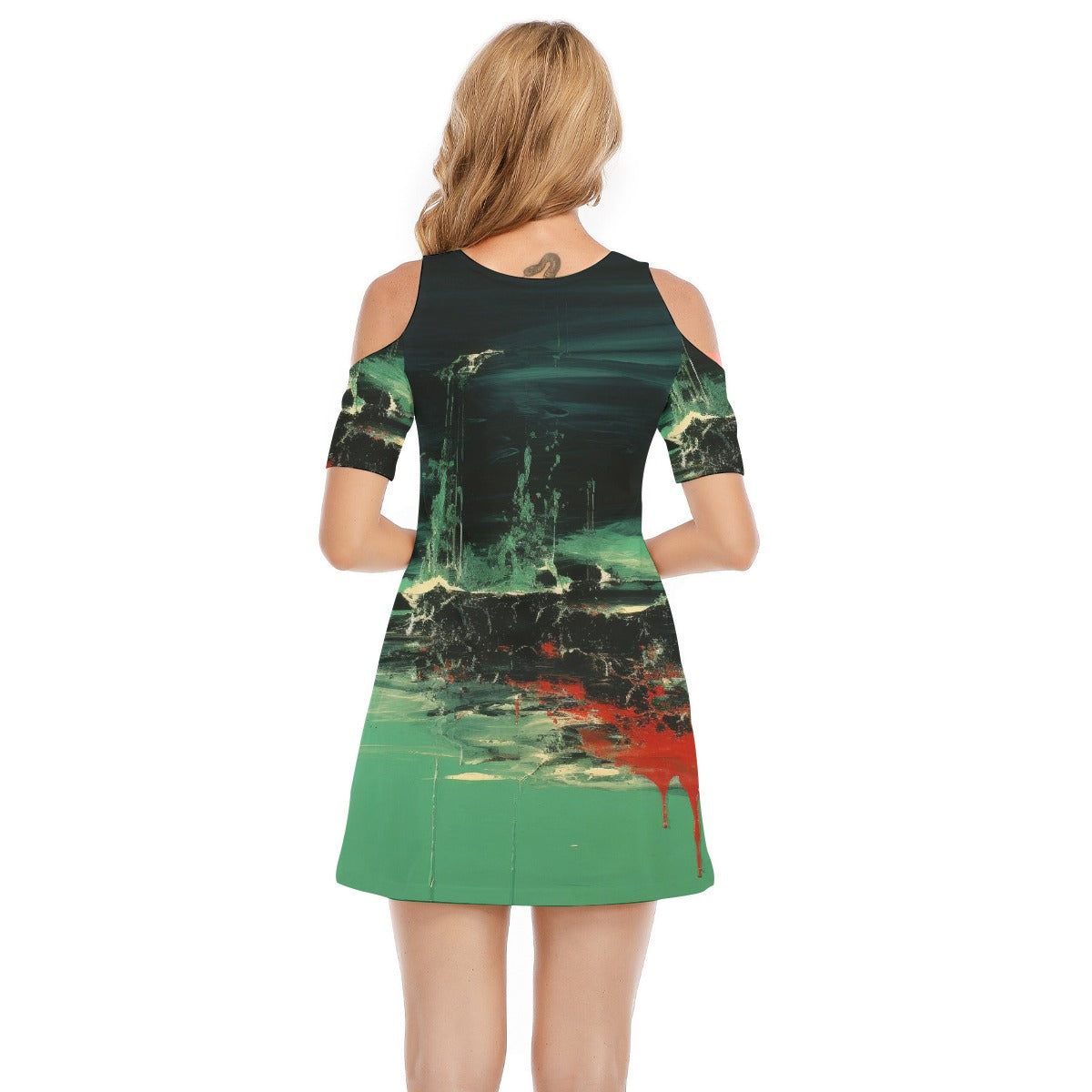 All-Over Print Women's Cold Shoulder Dress | 190GSM Cotton