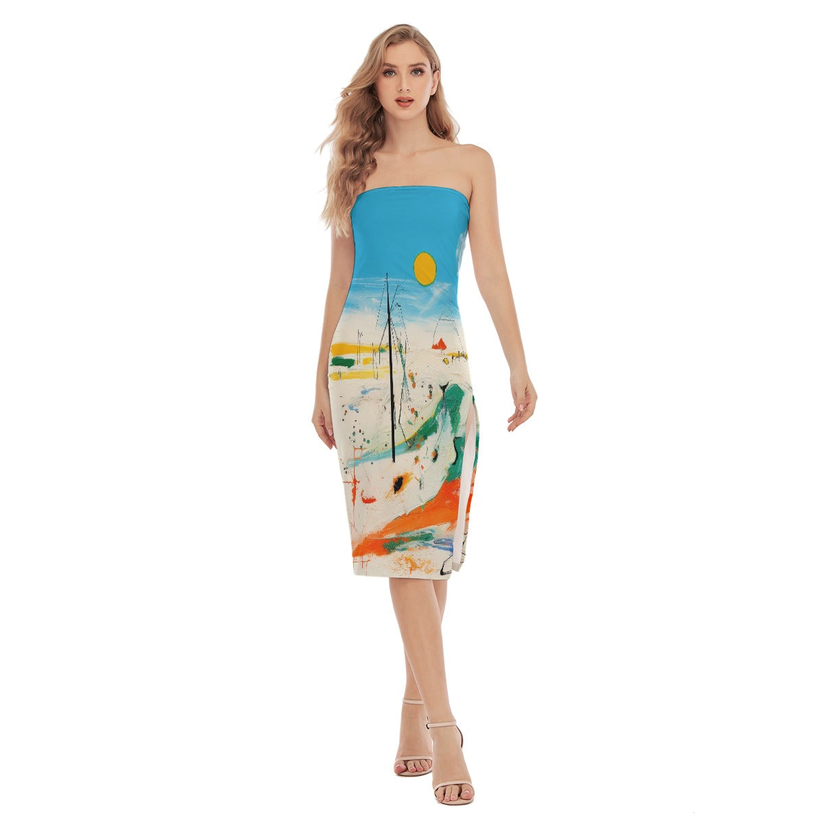 All-Over Print Women's Side Split Tube Top Dress