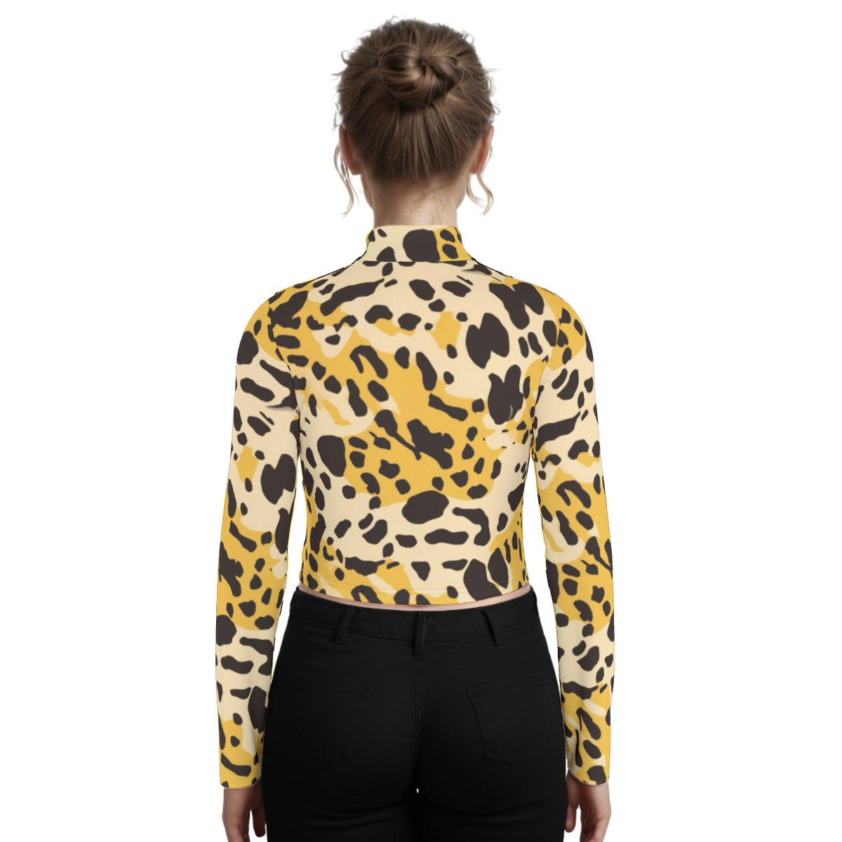 Eco-Friendly All-Over Print Women's Turtleneck T-shirt With Long Sleeve