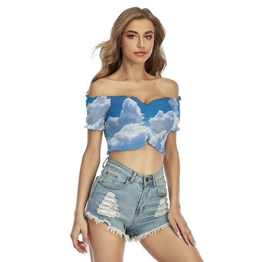 All-Over Print Women's One-shoulder Off-the-navel Short Sleeve T-shirt