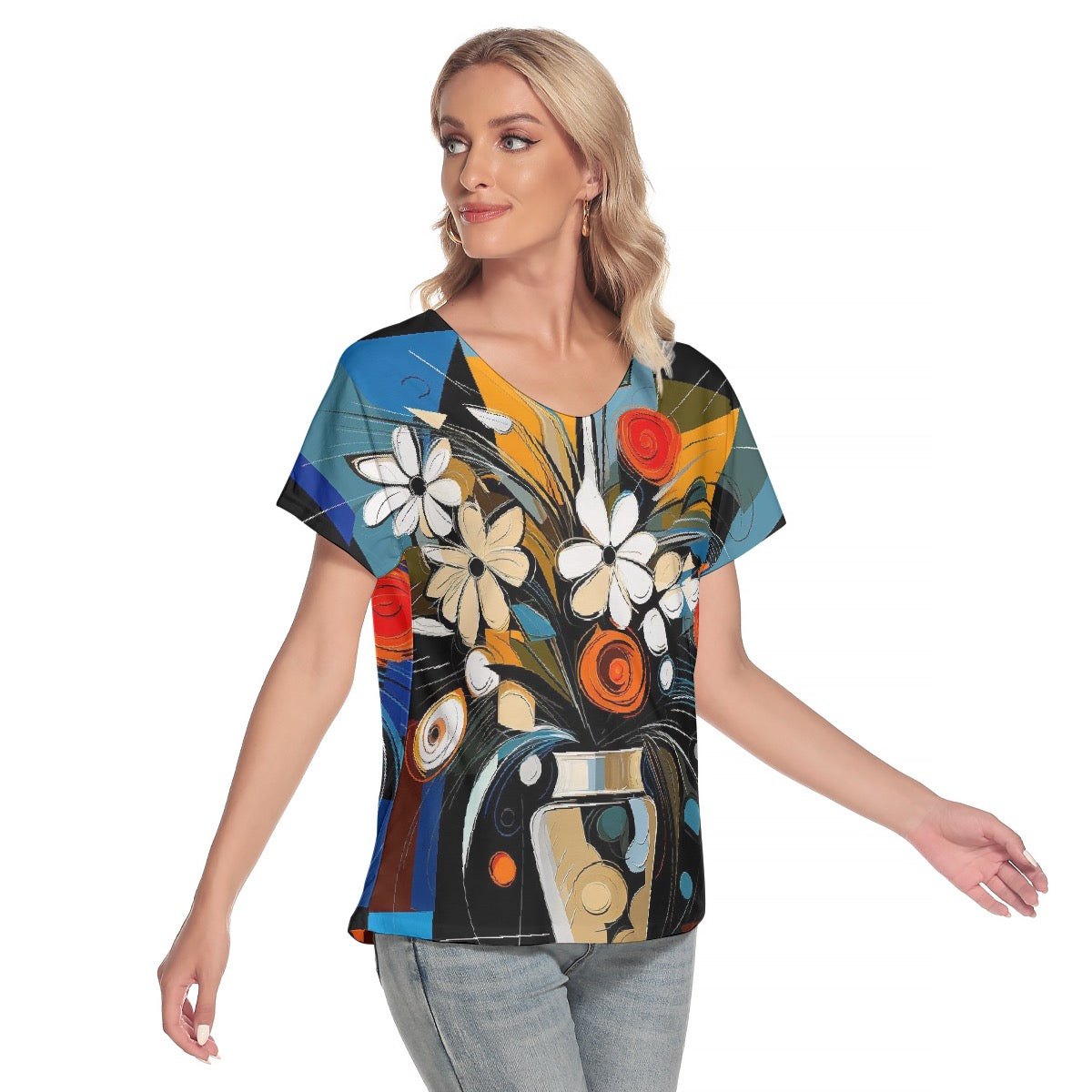 All-Over Print Women's Loose V-neck Short Sleeve T-shirt