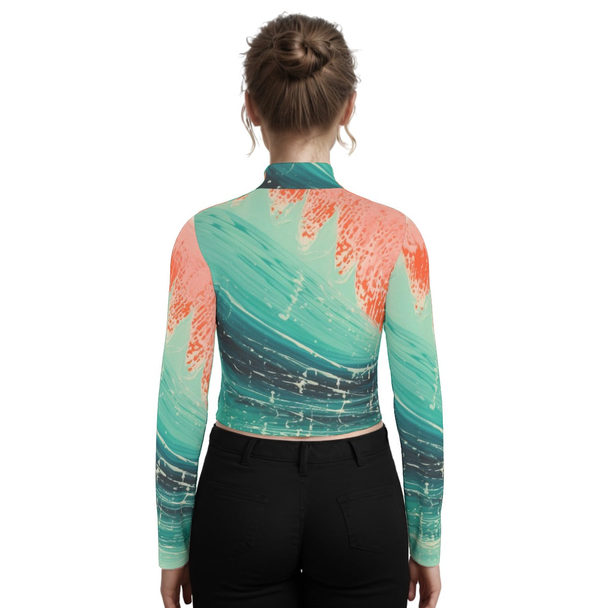 Eco-Friendly All-Over Print Women's Turtleneck T-shirt With Long Sleeve