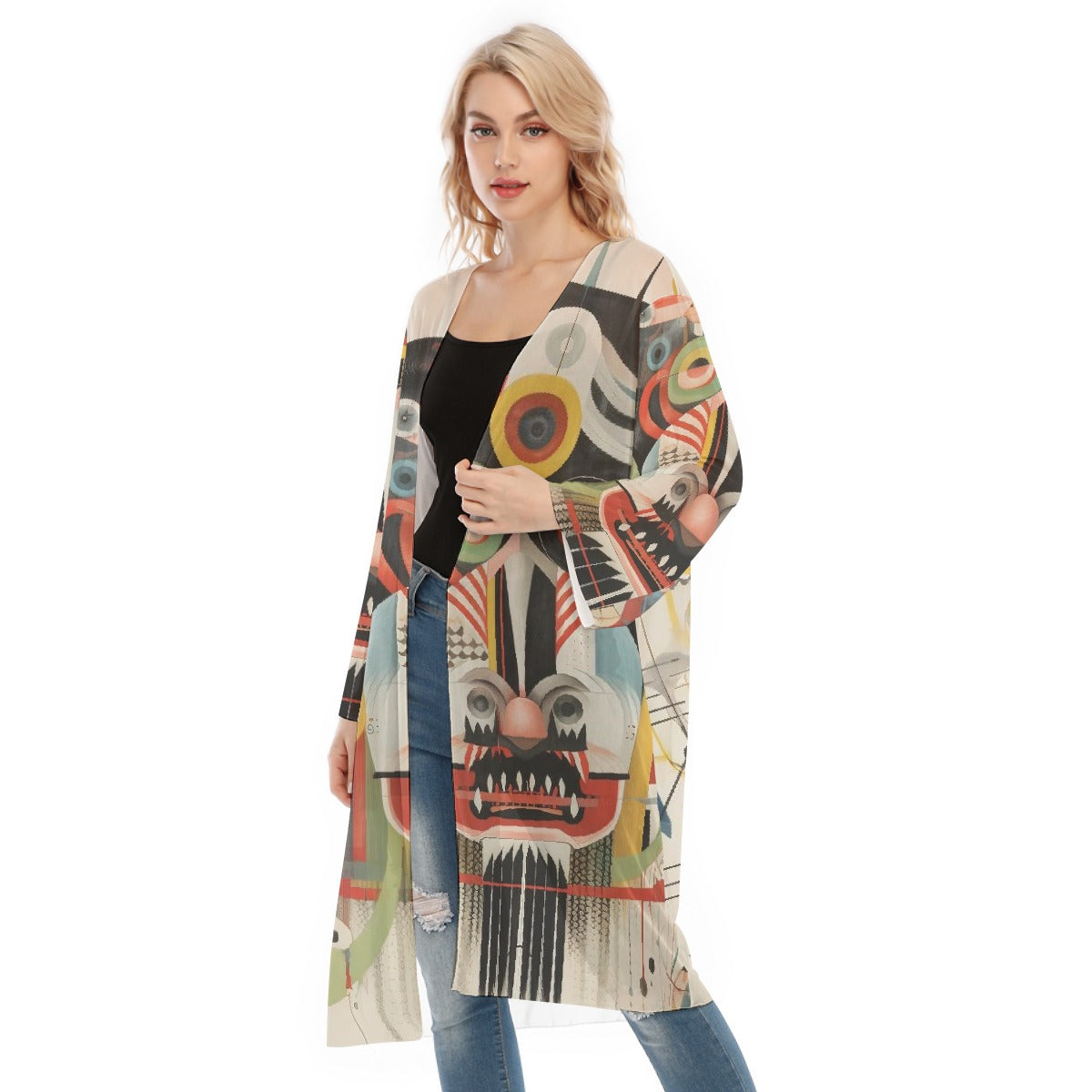 All- Over Print Women's Long Sleeve Mesh Cardigan