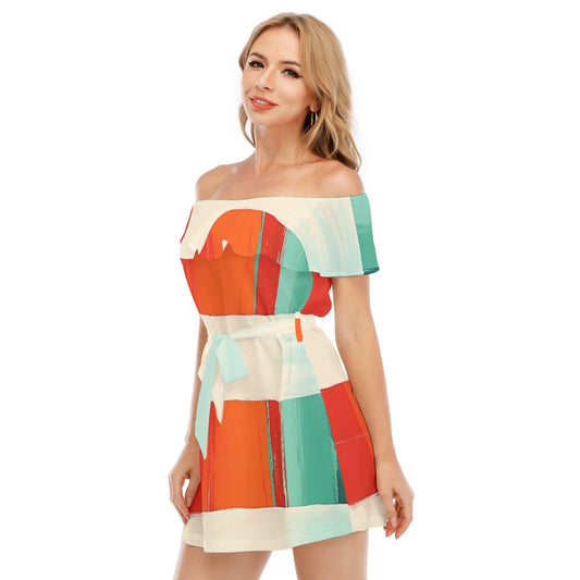 All-Over Print Women's Off-shoulder Dress With Ruffle