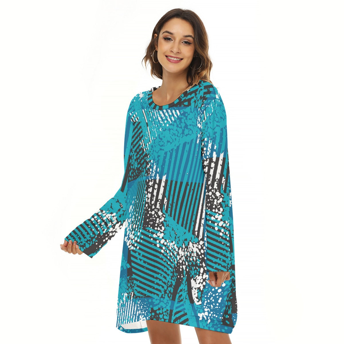 All-Over Print  Women's Loose Crew Neck Dress