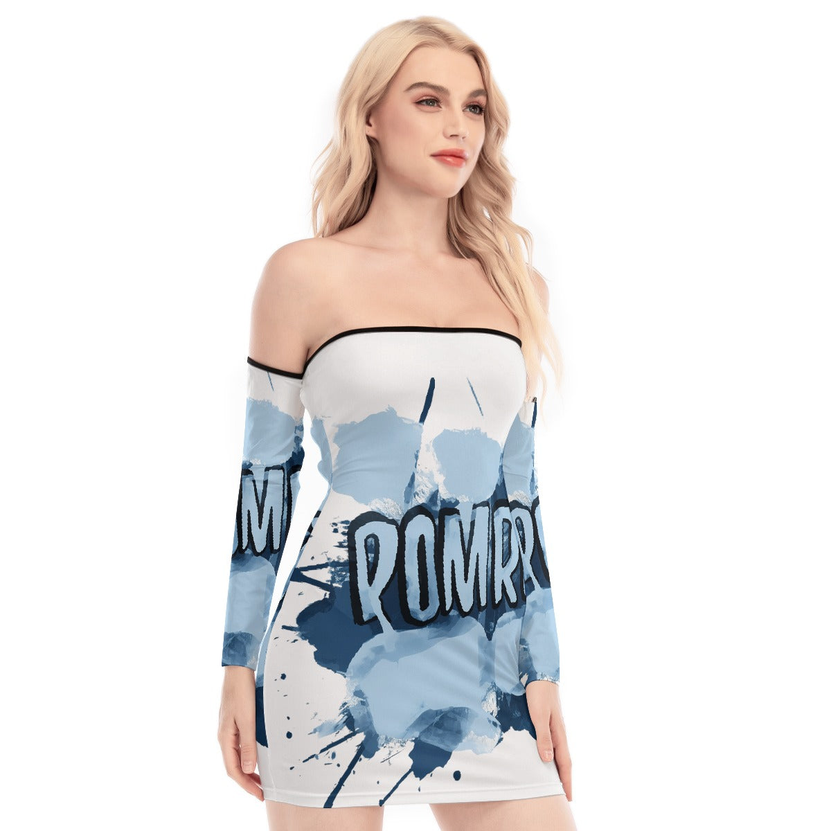 All-Over Print Women's Off-shoulder Back Lace-up Dress