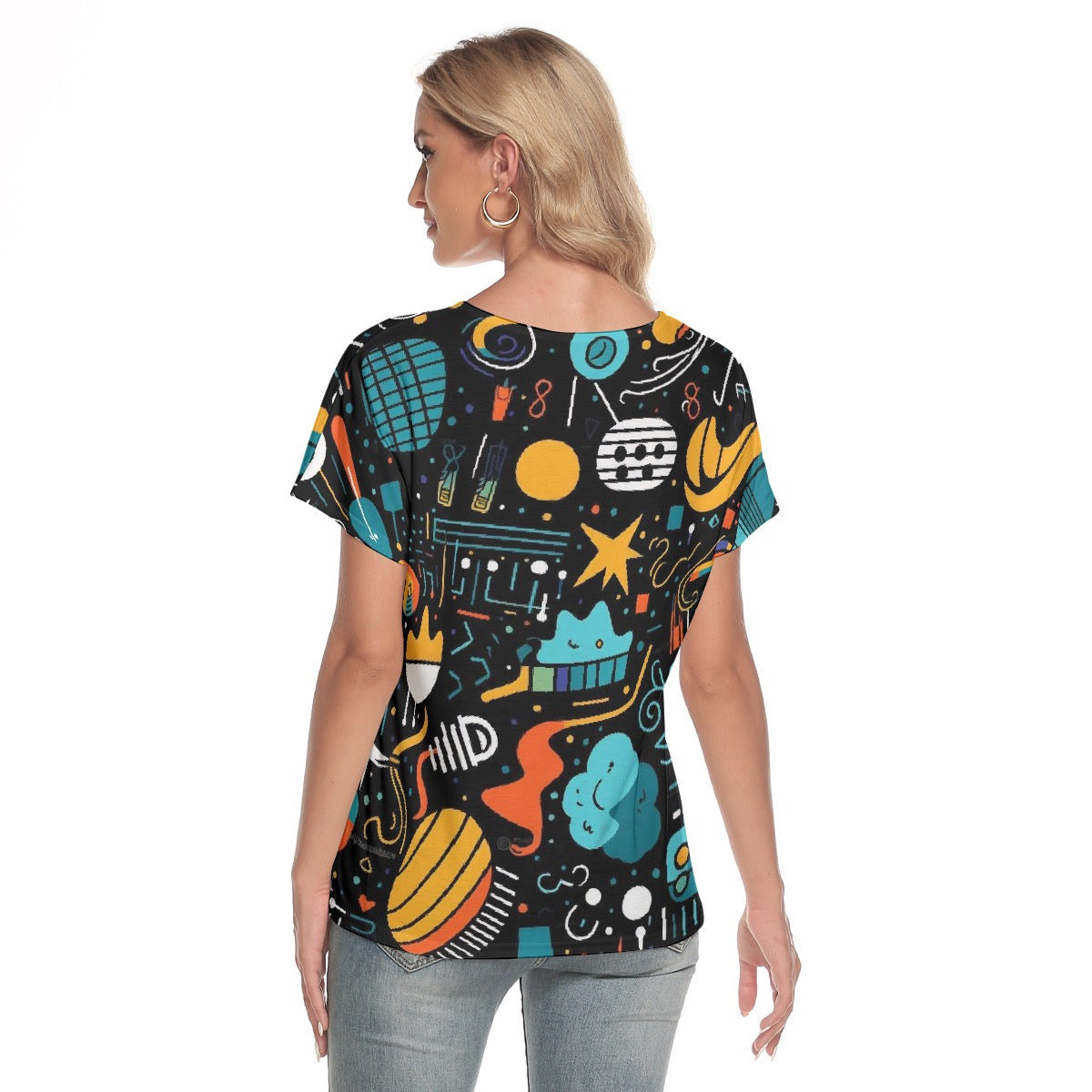 All-Over Print Women's Loose V-neck Short Sleeve T-shirt