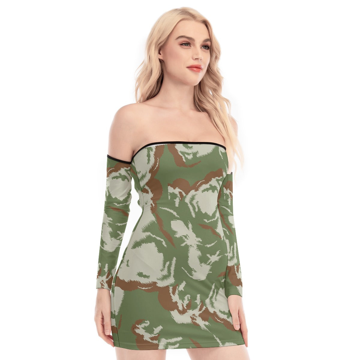 All-Over Print Women's Off-shoulder Back Lace-up Dress