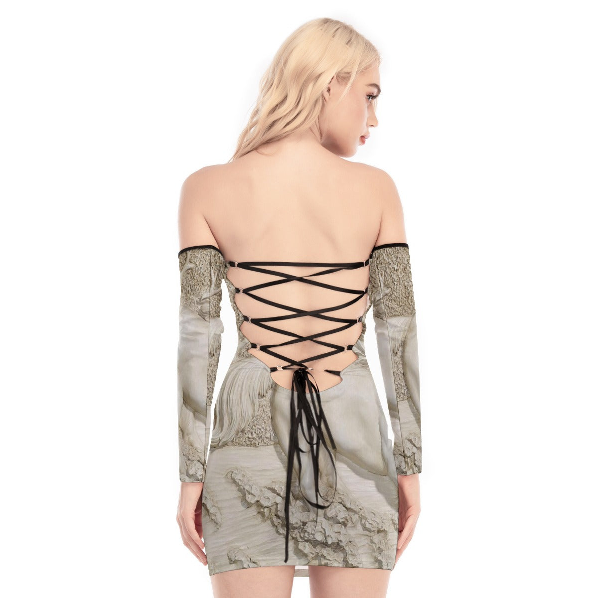 All-Over Print Women's Off-shoulder Back Lace-up Dress