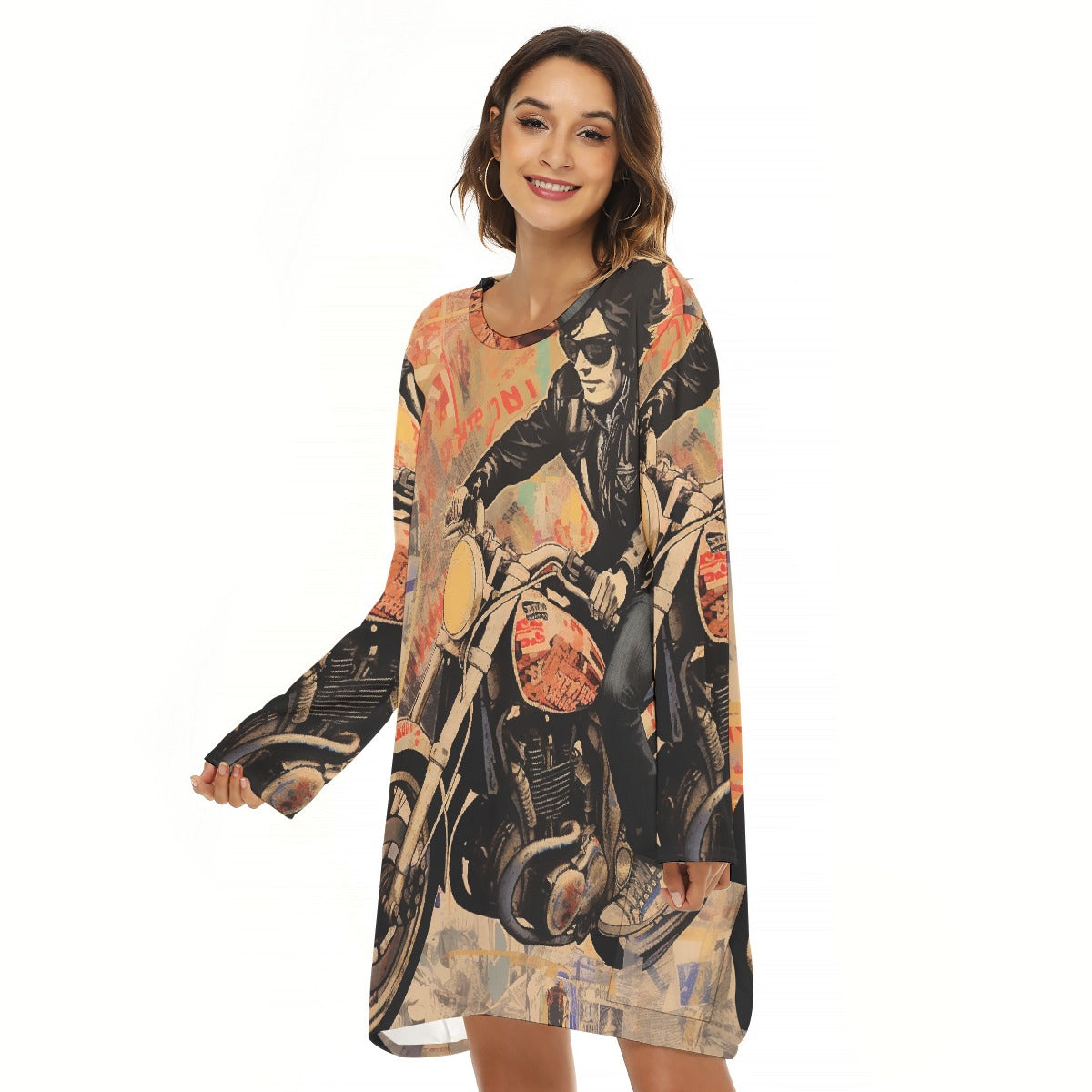 All-Over Print  Women's Loose Crew Neck Dress