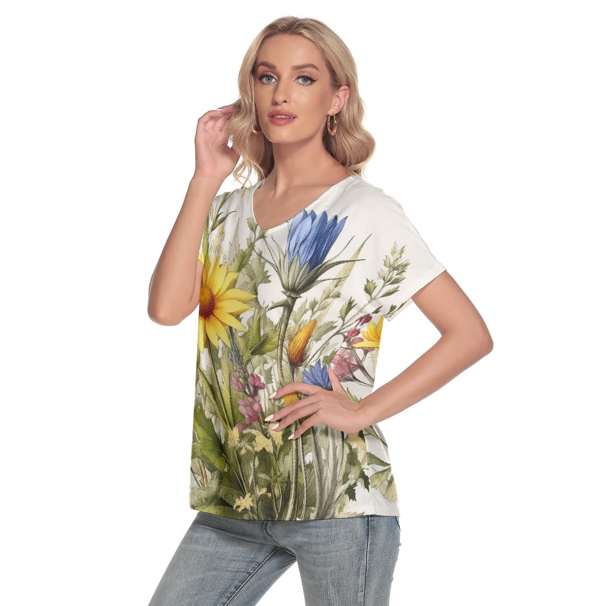 All-Over Print Women's Loose V-neck Short Sleeve T-shirt