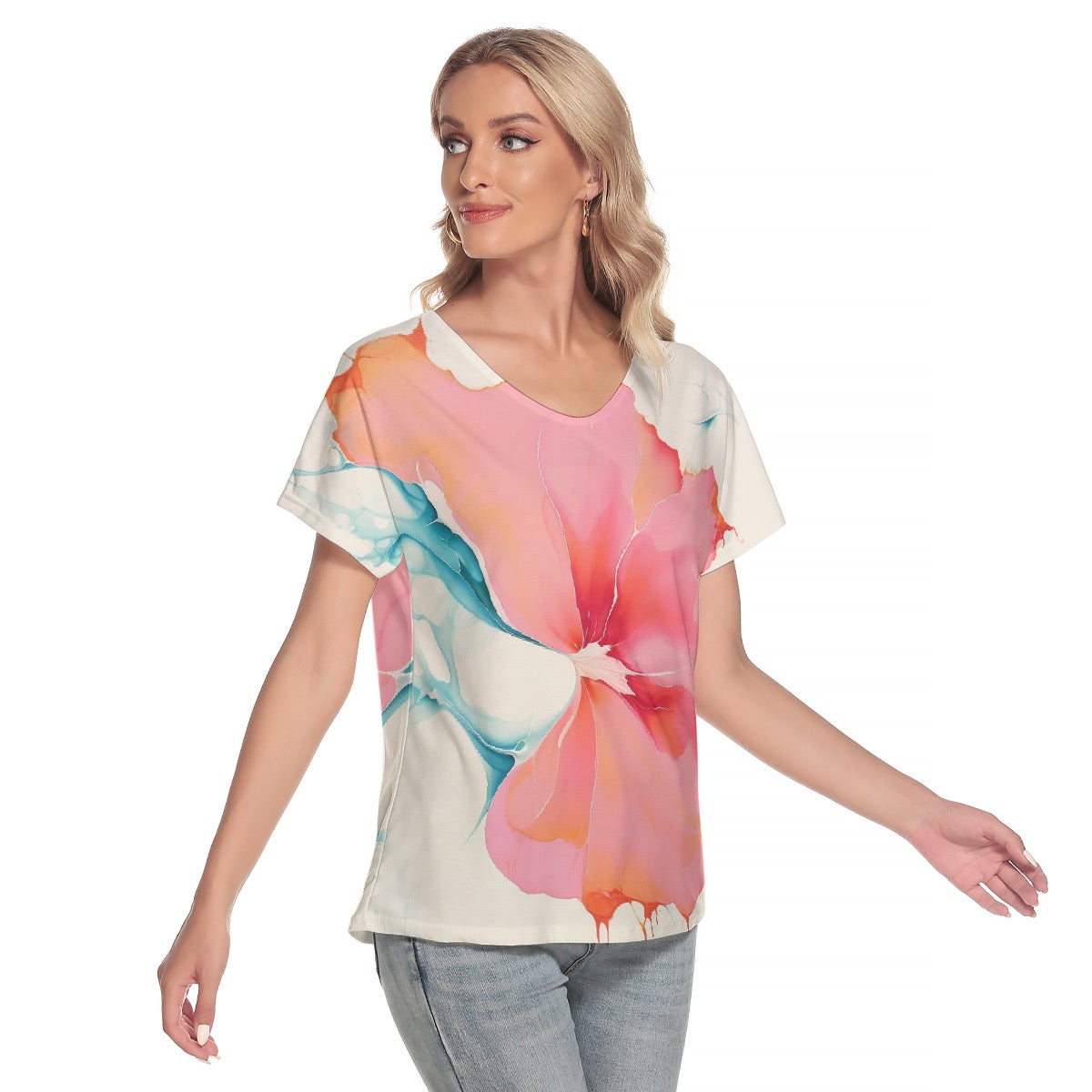 All-Over Print Women's Loose V-neck Short Sleeve T-shirt