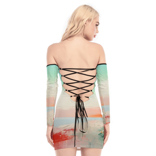 All-Over Print Women's Off-shoulder Back Lace-up Dress