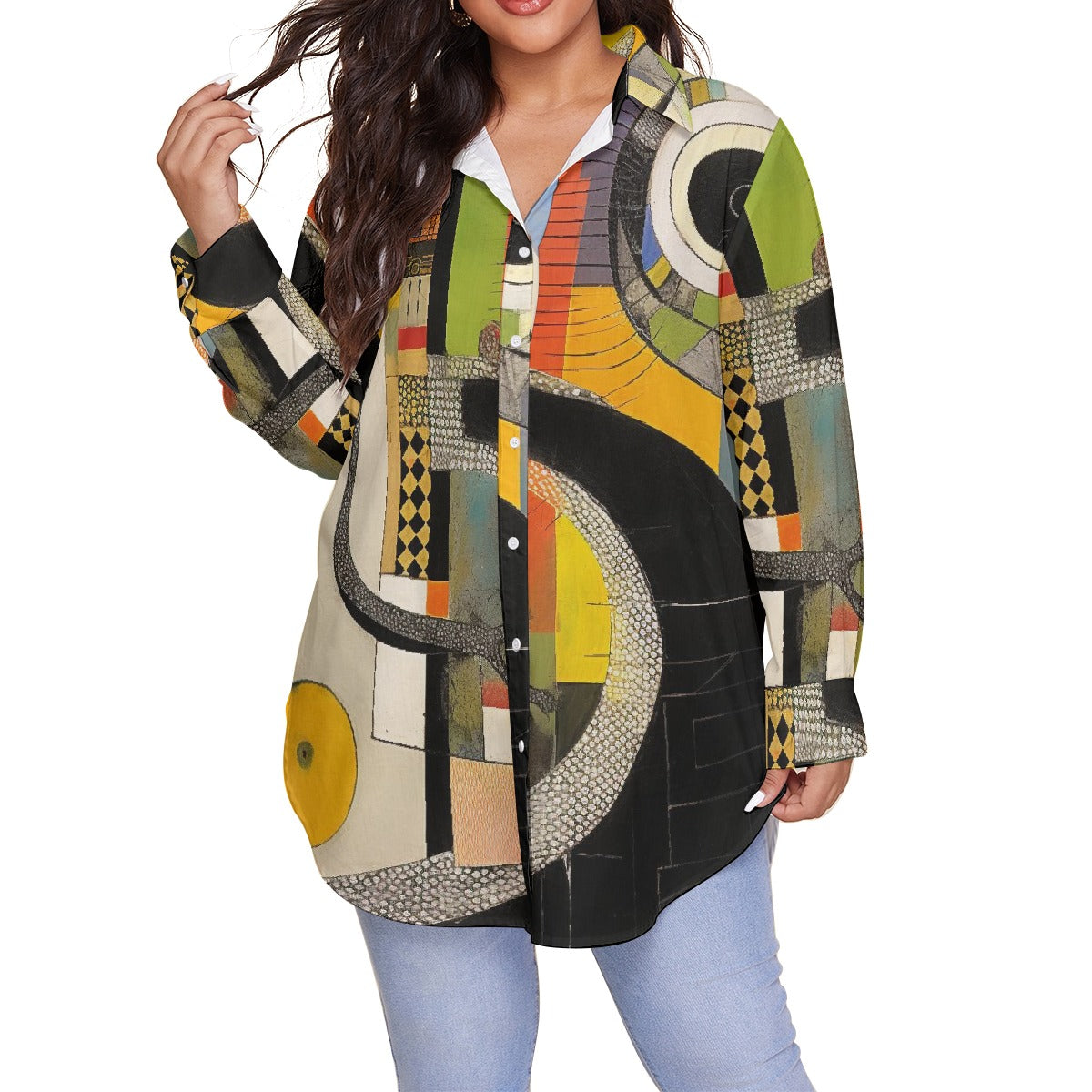 All-Over Print Women's Shirt With Long Sleeve(Plus Size)