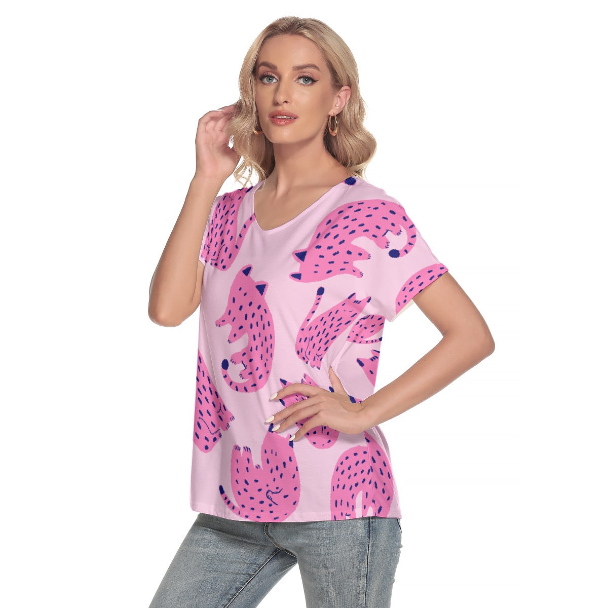 All-Over Print Women's Loose V-neck Short Sleeve T-shirt